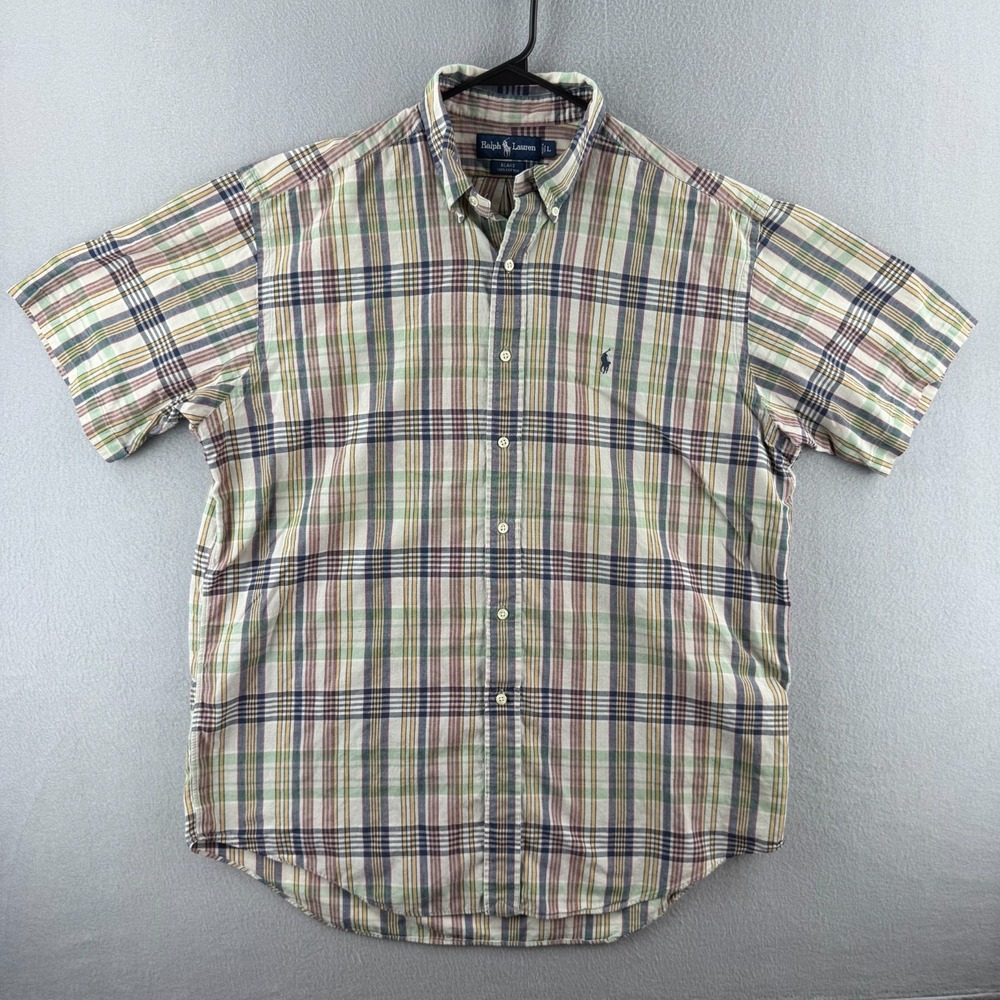 Ralph Lauren Shirt Mensโ Large Plaid Cotton Short Sleeve Blake Lightweight Vtg